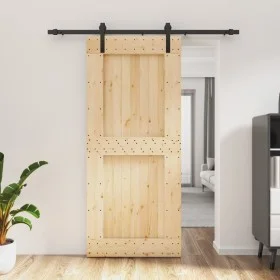 Schiebetür mit Beschlägen aus massivem Kiefernholz, 90 x 210 cm von vidaXL, Türen - Ref: Foro24-3202978, Preis: 186,23 €, Rab...