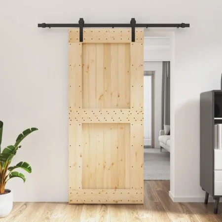 Schiebetür mit Beschlägen aus massivem Kiefernholz, 90 x 210 cm von vidaXL, Türen - Ref: Foro24-3202978, Preis: 186,23 €, Rab...