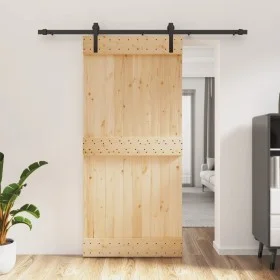 Puerta corredera con herrajes madera maciza de pino 95x210 cm de vidaXL, Puertas - Ref: Foro24-3202990, Precio: 172,30 €, Des...
