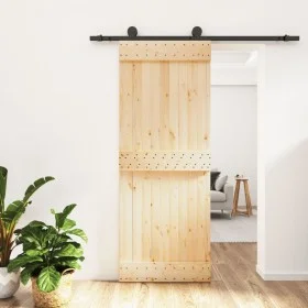 Puerta corredera con herrajes madera maciza de pino 80x210 cm de vidaXL, Puertas - Ref: Foro24-3203047, Precio: 172,32 €, Des...