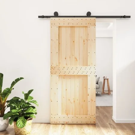Schiebetür mit Beschlägen aus massivem Kiefernholz, 90 x 210 cm von vidaXL, Türen - Ref: Foro24-3203053, Preis: 207,18 €, Rab...