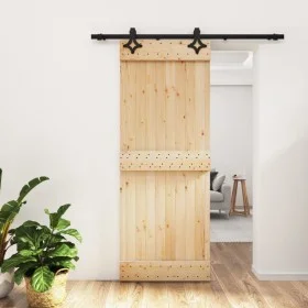 Puerta corredera con herrajes madera maciza de pino 80x210 cm de vidaXL, Puertas - Ref: Foro24-3203125, Precio: 170,14 €, Des...
