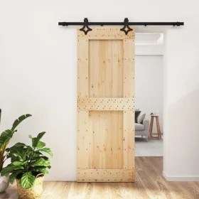 Puerta corredera con herrajes madera maciza de pino 80x210 cm de vidaXL, Puertas - Ref: Foro24-3203129, Precio: 193,66 €, Des...