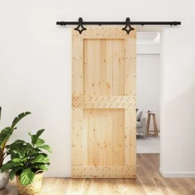 Schiebetür mit Beschlägen aus massivem Kiefernholz, 90 x 210 cm von vidaXL, Türen - Ref: Foro24-3203131, Preis: 202,38 €, Rab...