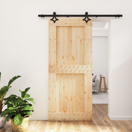 Puerta corredera con herrajes madera maciza de pino 90x210 cm de vidaXL, Puertas - Ref: Foro24-3203131, Precio: 202,14 €, Des...