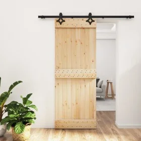 Puerta corredera con herrajes madera maciza de pino 80x210 cm de vidaXL, Puertas - Ref: Foro24-3203140, Precio: 168,01 €, Des...