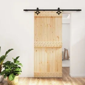 Puerta corredera con herrajes madera maciza de pino 90x210 cm de vidaXL, Puertas - Ref: Foro24-3203142, Precio: 185,21 €, Des...