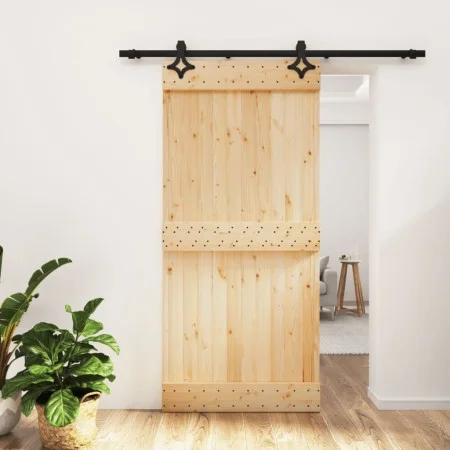 Schiebetür mit Beschlägen aus massivem Kiefernholz, 95 x 210 cm von vidaXL, Türen - Ref: Foro24-3203143, Preis: 183,59 €, Rab...