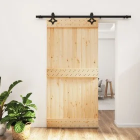 Puerta corredera con herrajes madera maciza de pino 100x210 cm de vidaXL, Puertas - Ref: Foro24-3203144, Precio: 209,17 €, De...