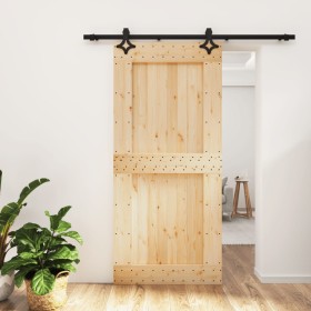Puerta corredera con herrajes madera maciza de pino 95x210 cm de vidaXL, Puertas - Ref: Foro24-3203149, Precio: 198,23 €, Des...
