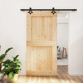 Schiebetür mit Beschlägen aus massivem Kiefernholz, 100 x 210 cm von vidaXL, Türen - Ref: Foro24-3203150, Preis: 213,81 €, Ra...