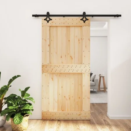Schiebetür mit Beschlägen aus massivem Kiefernholz, 100 x 210 cm von vidaXL, Türen - Ref: Foro24-3203150, Preis: 213,81 €, Ra...