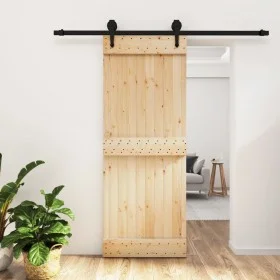 Puerta corredera con herrajes madera maciza de pino 80x210 cm de vidaXL, Puertas - Ref: Foro24-3203231, Precio: 157,45 €, Des...