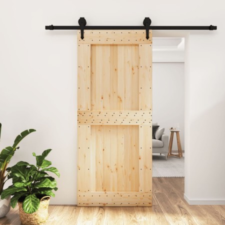 Puerta corredera con herrajes madera maciza de pino 90x210 cm de vidaXL, Puertas - Ref: Foro24-3203239, Precio: 189,57 €, Des...