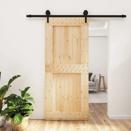 Puerta corredera con herrajes madera maciza de pino 90x210 cm de vidaXL, Puertas - Ref: Foro24-3203239, Precio: 188,09 €, Des...