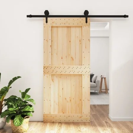 Schiebetür mit Beschlägen aus massivem Kiefernholz, 95 x 210 cm von vidaXL, Türen - Ref: Foro24-3203240, Preis: 187,04 €, Rab...