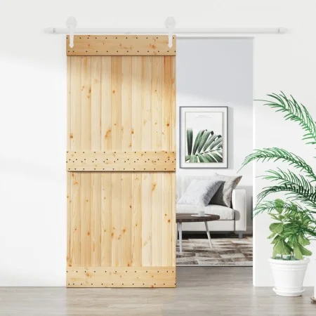 Schiebetür mit Beschlägen aus massivem Kiefernholz 90x210 cm von vidaXL, Türen - Ref: Foro24-3203257, Preis: 191,53 €, Rabatt: %
