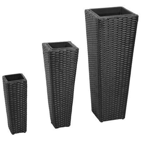 Conjunto de arriates de ratán sintético negro 3 piezas de vidaXL, Maceteros y jardineras - Ref: Foro24-40534, Precio: 88,89 €...