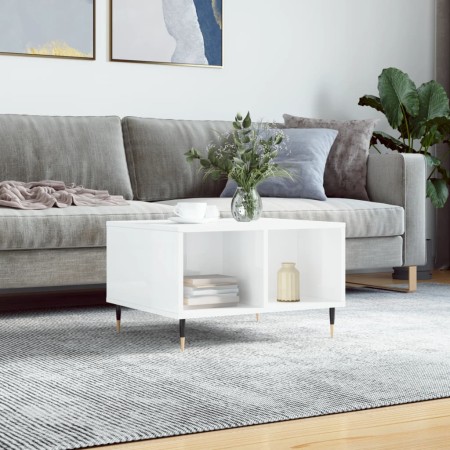 Mesa de centro madera contrachapada blanco brillo 60x50x36,5 cm de vidaXL, Mesas de centro - Ref: Foro24-830534, Precio: 48,0...