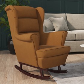 Silla mecedora con patas de madera de caucho terciopelo marrón de vidaXL, Mecedoras - Ref: Foro24-329371, Precio: 262,22 €, D...
