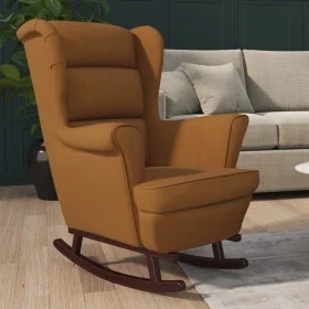 Silla mecedora con patas de madera de caucho terciopelo marrón de vidaXL, Mecedoras - Ref: Foro24-329371, Precio: 295,20 €, D...