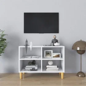 Mueble de TV con patas de madera maciza blanco 69,5x30x50 cm de vidaXL, Muebles TV - Ref: Foro24-805923, Precio: 47,64 €, Des...