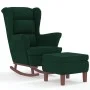 Sillón mecedora patas madera y taburete terciopelo verde oscuro de vidaXL, Mecedoras - Ref: Foro24-3121232, Precio: 335,68 €,...