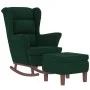 Sillón mecedora patas madera y taburete terciopelo verde oscuro de vidaXL, Mecedoras - Ref: Foro24-3121232, Precio: 335,68 €,...