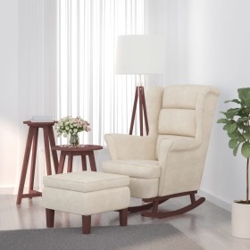 Sillón mecedora patas madera y taburete terciopelo color crema de vidaXL, Mecedoras - Ref: Foro24-3121239, Precio: 352,59 €, ...