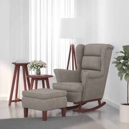 Sillón mecedora patas madera y taburete terciopelo gris claro de vidaXL, Mecedoras - Ref: Foro24-3121230, Precio: 279,92 €, D...