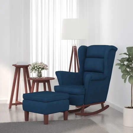 Sillón mecedora patas madera y taburete terciopelo azul de vidaXL, Mecedoras - Ref: Foro24-3121229, Precio: 270,52 €, Descuen...