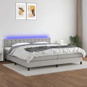 Cama box spring con colchón tela y LED gris claro 200x200 cm de vidaXL, Camas y somieres - Ref: Foro24-3133501, Precio: 601,0...