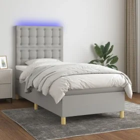 Cama box spring colchón y luces LED tela gris claro 100x200 cm de vidaXL, Camas y somieres - Ref: Foro24-3135733, Precio: 349...