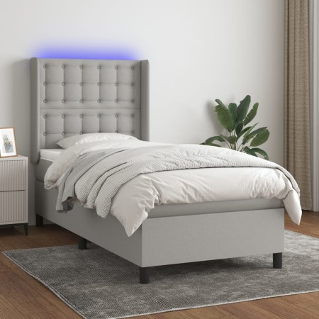 Cama box spring colchón y luces LED tela gris claro 100x200 cm de vidaXL, Camas y somieres - Ref: Foro24-3138613, Precio: 361...