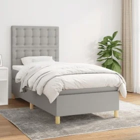 Cama box spring con colchón tela gris claro 100x200 cm de vidaXL, Camas y somieres - Ref: Foro24-3142633, Precio: 343,64 €, D...
