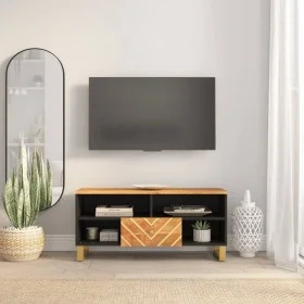 Mueble de TV madera maciza mango marrón y negro 100x33,5x46 cm de vidaXL, Muebles TV - Ref: Foro24-356799, Precio: 68,34 €, D...