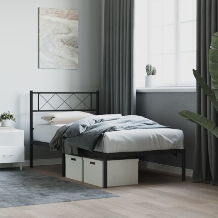 Estructura de cama con cabecero metal negro 80x200 cm de vidaXL, Camas y somieres - Ref: Foro24-372268, Precio: 61,49 €, Desc...