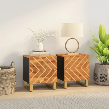 Mesitas de noche 2 uds madera maciza de mango marrón y negro de vidaXL, Mesitas de noche - Ref: Foro24-356780, Precio: 95,74 ...