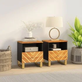 Mesitas de noche 2 uds madera maciza de mango marrón y negro de vidaXL, Mesitas de noche - Ref: Foro24-356790, Precio: 78,31 ...