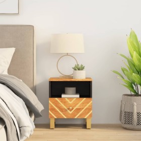 Mesita de noche de madera maciza de mango marrón y negro de vidaXL, Mesitas de noche - Ref: Foro24-356789, Precio: 44,26 €, D...