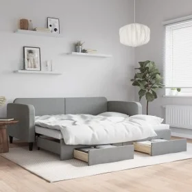 Sofá cama nido con cajones tela gris claro 90x190 cm de vidaXL, Camas y somieres - Ref: Foro24-3196862, Precio: 285,75 €, Des...