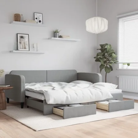 Trundle sofa bed with drawers light gray fabric 90x190 cm by vidaXL, Beds and slatted bases - Ref: Foro24-3196862, Price: 285...