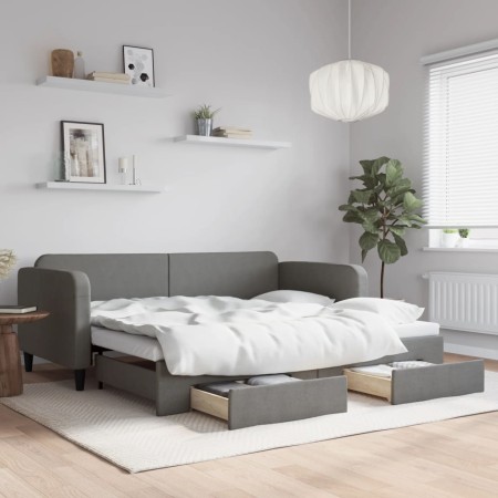 Sofá cama nido con cajones tela gris oscuro 90x200 cm de vidaXL, Camas y somieres - Ref: Foro24-3196853, Precio: 290,61 €, De...