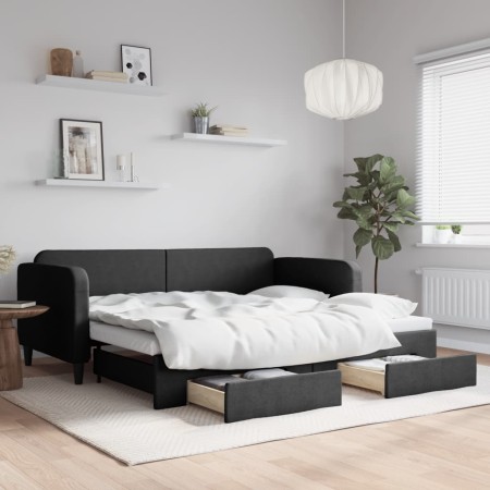 Sofá cama nido con cajones tela negro 90x190 cm de vidaXL, Camas y somieres - Ref: Foro24-3196864, Precio: 283,58 €, Descuent...