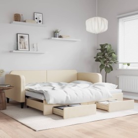 Sofá cama nido con cajones tela color crema 90x200 cm de vidaXL, Camas y somieres - Ref: Foro24-3196856, Precio: 287,34 €, De...