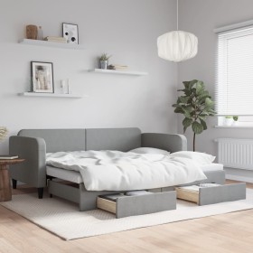 Sofá cama nido con cajones tela gris claro 90x200 cm de vidaXL, Camas y somieres - Ref: Foro24-3196852, Precio: 290,46 €, Des...