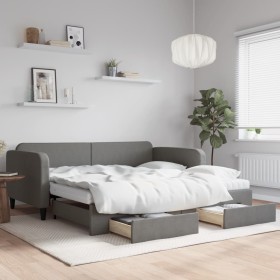 Sofá cama nido con cajones tela gris oscuro 100x200 cm de vidaXL, Camas y somieres - Ref: Foro24-3196876, Precio: 471,16 €, D...