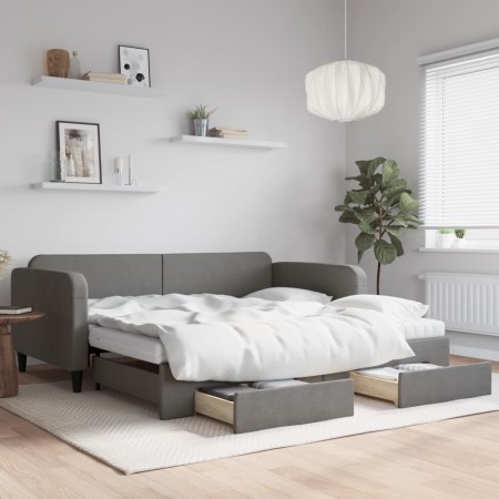 Sofá cama nido con cajones tela gris oscuro 100x200 cm de vidaXL, Camas y somieres - Ref: Foro24-3196876, Precio: 471,16 €, D...