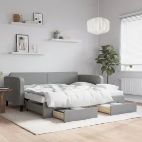 Trundle sofa bed with drawers light gray fabric 90x200 cm by vidaXL, Beds and slatted bases - Ref: Foro24-3196870, Price: 481...