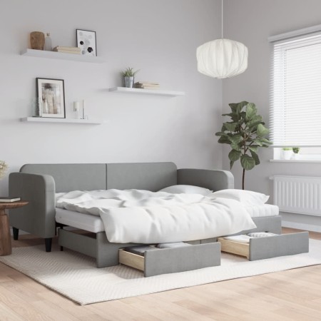 Sofá cama nido con cajones tela gris claro 90x200 cm de vidaXL, Camas y somieres - Ref: Foro24-3196870, Precio: 480,98 €, Des...
